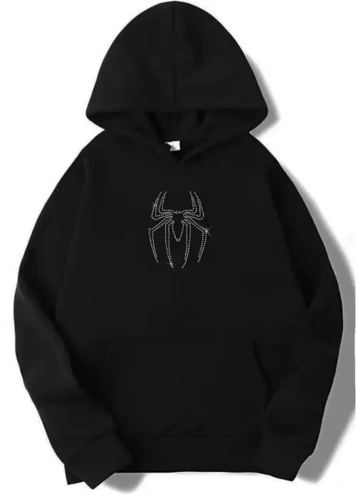 Y2K Unisex Oversize Taşlı White Spider Hoodie Sweatshirt