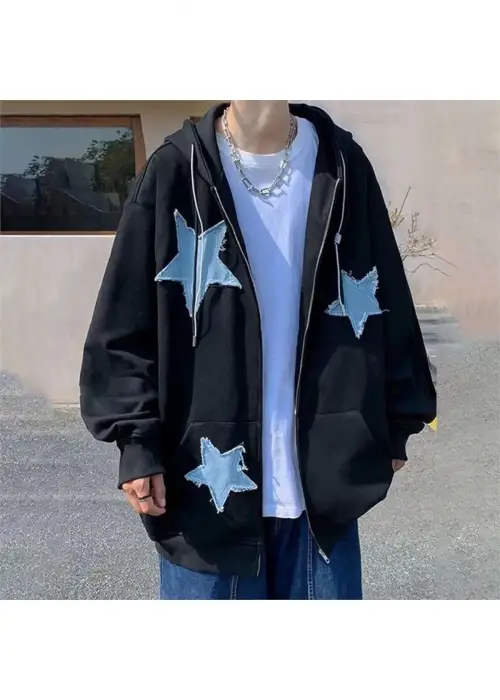 YILDIZ DETAYLI 3İPLİK KALIN HIRKA HOODİE