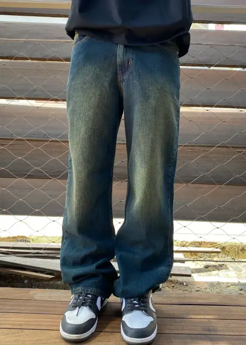Yeşil Yıkamalı Retro Baggy Jean