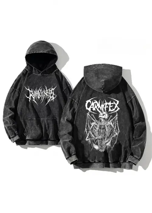 Yıkamalı Carnifex Detail Kapüşonlu Sweatshirt