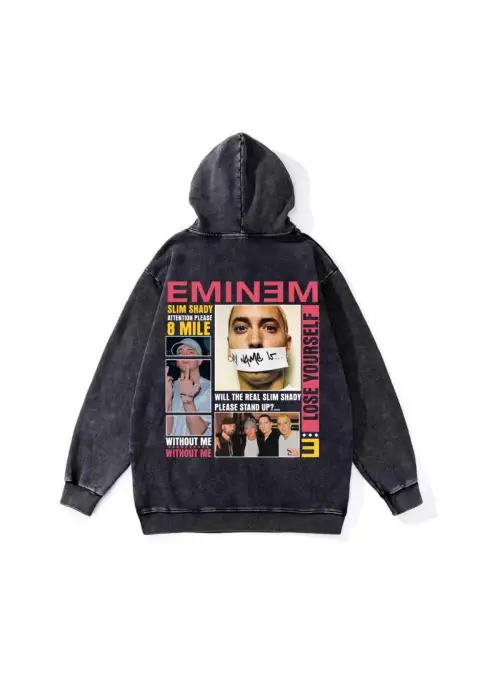 Yıkamalı Eminem Vintage Kapüşonlu Sweatshirt