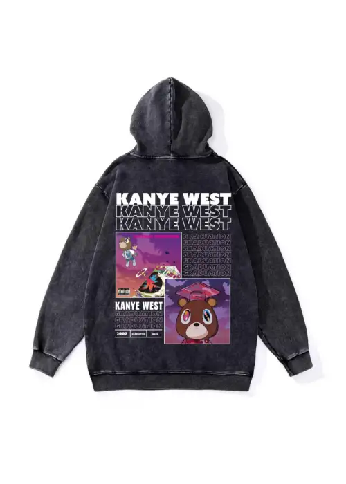 Yıkamalı Kanye West Vintage Kapüşonlu Sweatshirt
