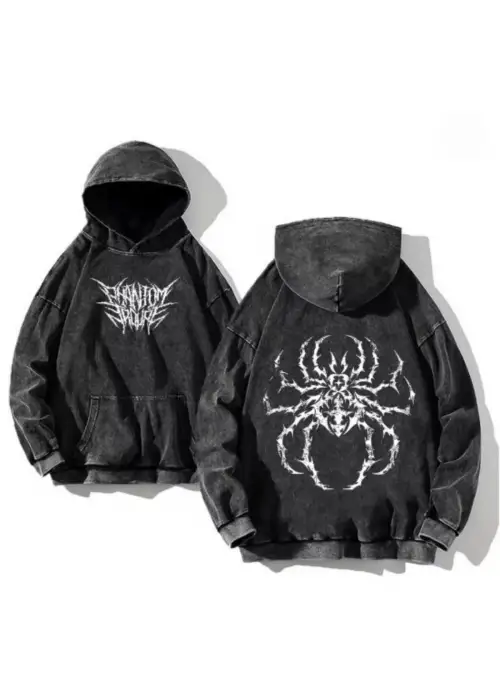 Yıkamalı Phantom Spider Kapüşonlu Sweatshirt