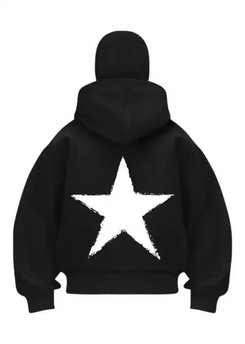 Yıldız Baskılı Siyah Samuray Kar Maske Sweatshirt Hırka