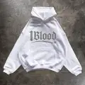 1Blood Beyaz Taş Baskılı Oversize Unisex Kapüşonlu Sweatshirt