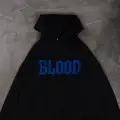 1Blood Mavi Taş Baskılı Oversize Unisex Kapüşonlu Sweatshirt