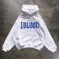 1Blood Mavi Taş Baskılı Oversize Unisex Kapüşonlu Sweatshirt