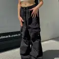 Extra Baggy Kargo Cepli Tactical Paraşüt Kumaş Bol Paça Siyah Renk Pantolon