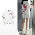 Beyaz Renk Unisex Sırt Baskılı Face Hello Kitty Desenli Tişört