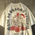 Skulls In Love & Roses Sırt Baskılı Beyaz Unisex Oversize T-shirt