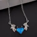 Gothic Heart Decor Mavi Kalp Devil Çift Kanatlı Kolye