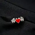 Gothic Kalp Heart Decor Çift Kanat Unisex Ayarlanabilir Yüzük