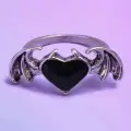 Gothic Kalp Heart Decor Çift Kanat Unisex Ayarlanabilir Yüzük