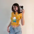 Sarı Adventure Time Fin and Jack Y2K Kısa Kollu Crop