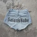 Mavi Satans Babe Taşlı Y2K Mini Şort