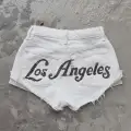 Beyaz Los Angeles Taşlı Y2K Mini Şort