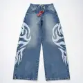 Tribal Detaylı Blue Unisex Baggy Jean