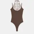 Kahverengi Dantel Detaylı Askılı Bodysuit