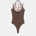 Kahverengi Dantel Detaylı Askılı Bodysuit