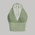 El Örgüsü Halter Yaka Yeşil Crop Top
