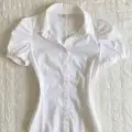 Beyaz Vintage Mini Puff Sleeve Goth Y2K Kısa Kollu Gömlek