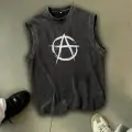 Anarchy Atlet Bisiklet Yaka Yıkamalı Vintage Unisex Oversize T-Shirt