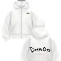 Beyaz Chaos Baskılı Kar Maskeli Unisex Sweatshirt Hırka