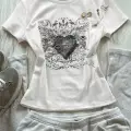 Beyaz Gotik Heart Harajuku Y2K Kısa Kollu Crop