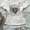 Beyaz Gotik Heart Harajuku Y2K Kısa Kollu Crop