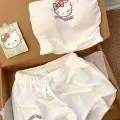 Beyaz Hello Kitty Crop Şort Alt Üst Takım