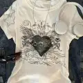 Beyaz Gotik Heart Harajuku Y2K Kısa Kollu Crop