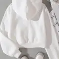 Beyaz Korse Kesim Kapüşonlu Crop Hırka
