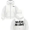 Beyaz No Risk No Story Baskılı Kar Maskeli Unisex Sweatshirt Hırka