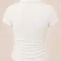 Beyaz Simli Polo Yaka Büzgülü Bluz
