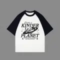 Beyaz Unisex Siyah Reglan Kinder Planet T-Shirt