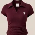 Bordo Polo Yaka Fitilli Likralı Bluz