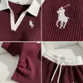 Bordo Polo Yaka Fitilli Likralı Premium Eşofman Takımı