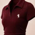 Bordo Simli Polo Yaka Büzgülü Bluz