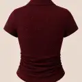 Bordo Simli Polo Yaka Büzgülü Bluz