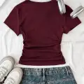 Bordo Solo Polo Yaka Beyaz Yakalı Bluz