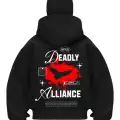 Deadly Allience Baskılı Siyah Samuray Kar Maske Sweatshirt Hırka