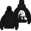 Gothic Girl Baskılı Siyah Samuray Kar Maske Sweatshirt Hırka