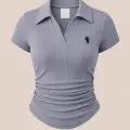 Gri Polo Yaka Fitilli Likralı Bluz