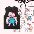 Hello Kitty Yıkanmış Eski Retro Atlet Bisiklet Yaka Yıkamalı Vintage Unisex Oversize