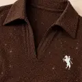 Kahverengi Simli Polo Yaka Büzgülü Bluz