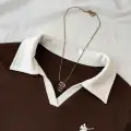 Kahverengi Solo Polo Yaka Beyaz Yakalı Bluz