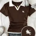 Kahverengi Solo Polo Yaka Beyaz Yakalı Bluz