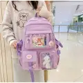 Mor Kawaii Kore Tarzı Aksesuarlı Ve Ayıcıklı Premium Kalite Okul Sırt Çantası