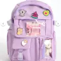 Mor Kawaii Kore Tarzı Aksesuarlı Ve Ayıcıklı Premium Kalite Okul Sırt Çantası
