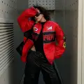 Kırmızı F1 Ferrari Racing Retro Unisex Bomber Ceket